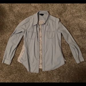 Soft denim long sleeve with lace back NWOT